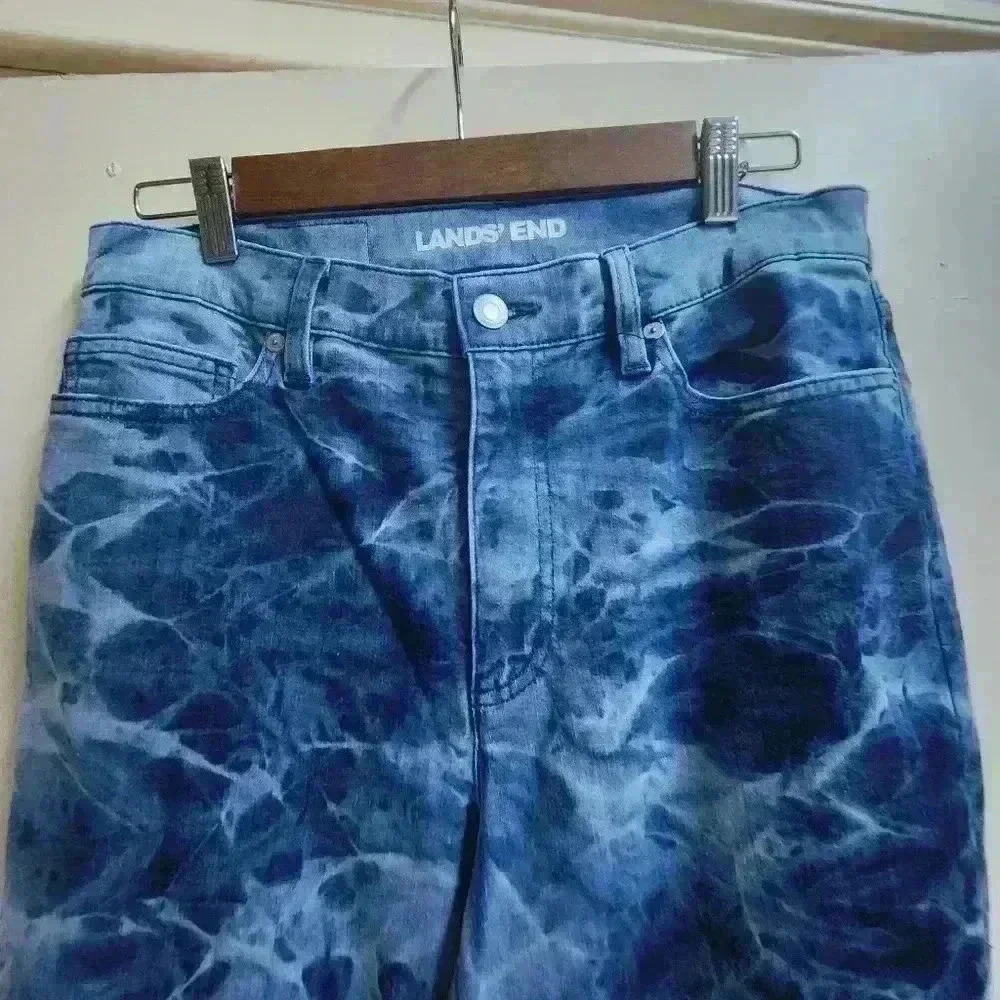 32. Land's end acid wash straight leg jeans  size 10 light blue dark blue - Picture 4 of 7